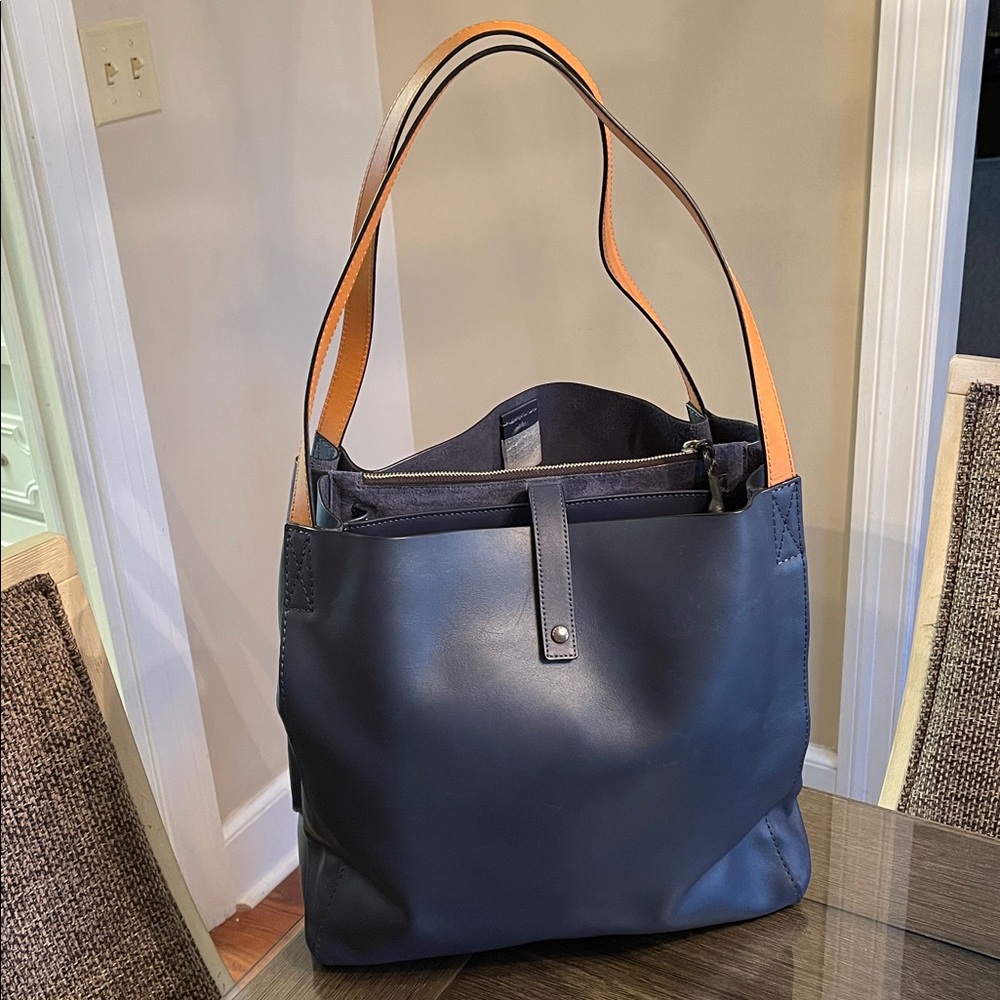 Rag & Bone Passenger Tote Stylish Navy Blue and Tan Shoulder Bag